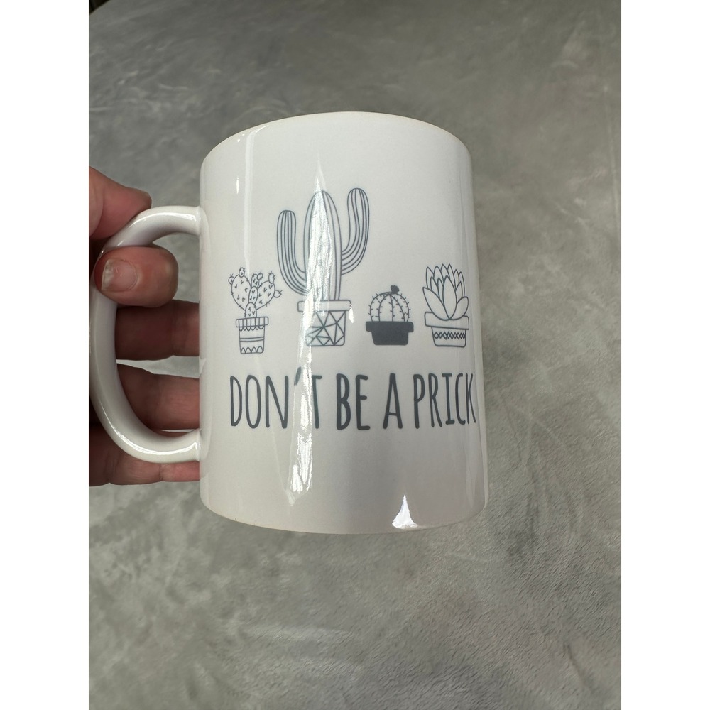 Dont Be A Prick Cactus Coffee Mug White Ceramic Succulent‎ Pun Tea Cup